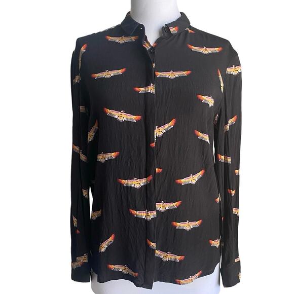 BIMBA Y LOLA Eagle Bird Print Long Sleeved Button Down Top XS Southwestern Boho - Picture 1 of 10